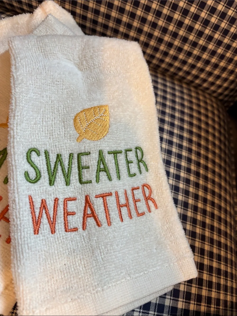 Embroidered 'Sweater Weather' Cream Kitchen Towels - Set of 3